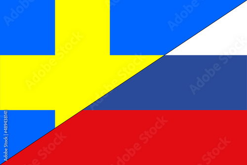 Sweden flag. Russia flag. Conflict between Russia and Sweden war concept. Russian flag and Sweden flag background. Horizontal design.