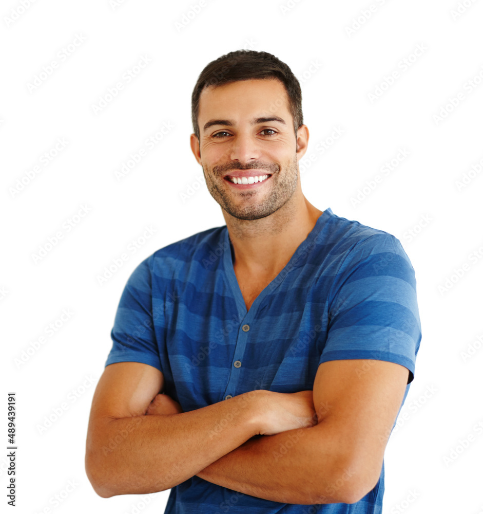 His outlook is always positive. A handsome young man smiling while standing with his arms folded. His outlook is always positive. A handsome young man smiling while standing with his arms folded.