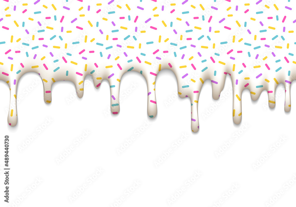 Vector Illustration with Dripping White Glaze Isolated on White Background. Sweet Seamless Border with Pattern. Vector Illustration with Dripping White Glaze Isolated on White Background. Sweet Seamless Border with Pattern.