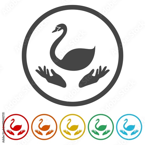 Hand Swan logo design ring icon, color set