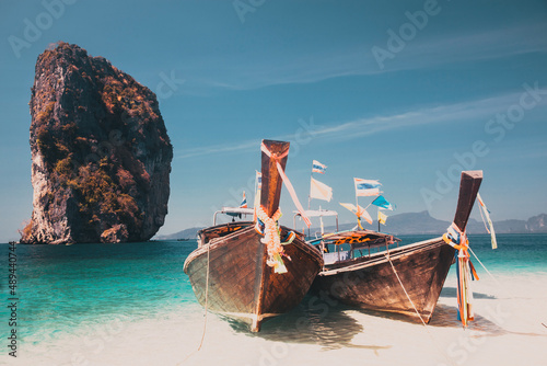 thailand ocean landscape. Exotic beach view and traditional ship © Melinda Nagy