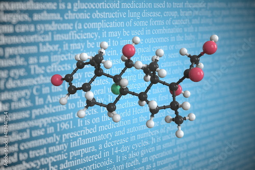 Dexamethasone scientific molecular model, 3D rendering photo