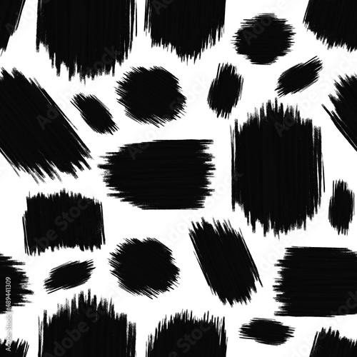 Seamless pattern with black scribble brush stroke blotch
