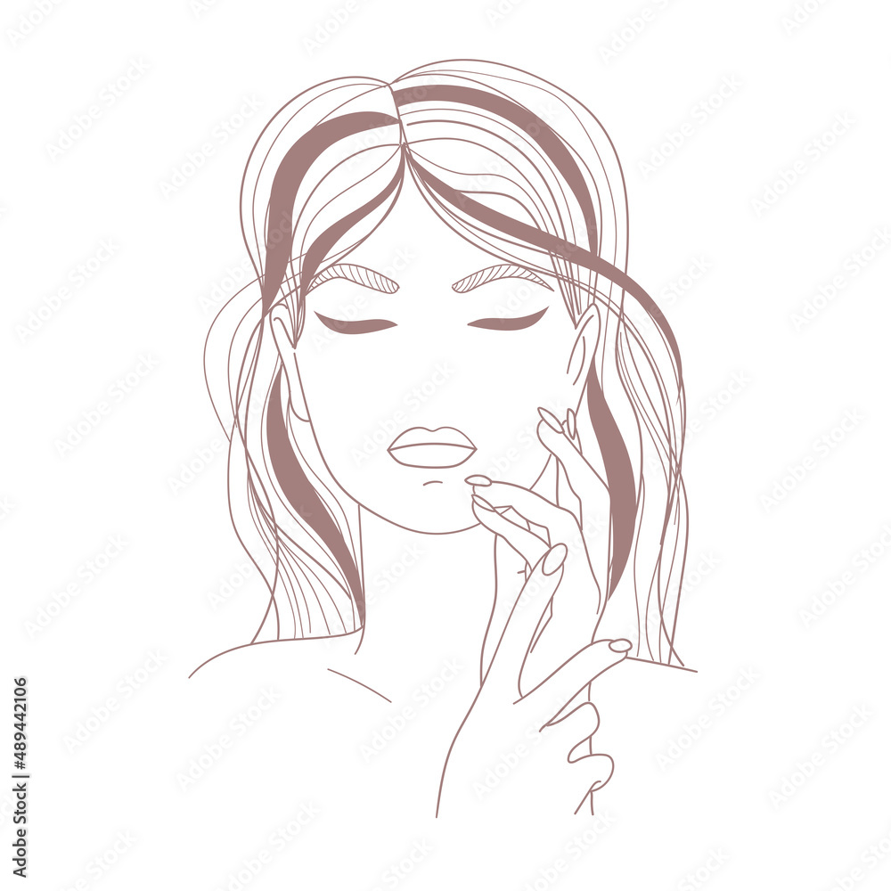 Beautiful woman. Line art. Vector illustration.