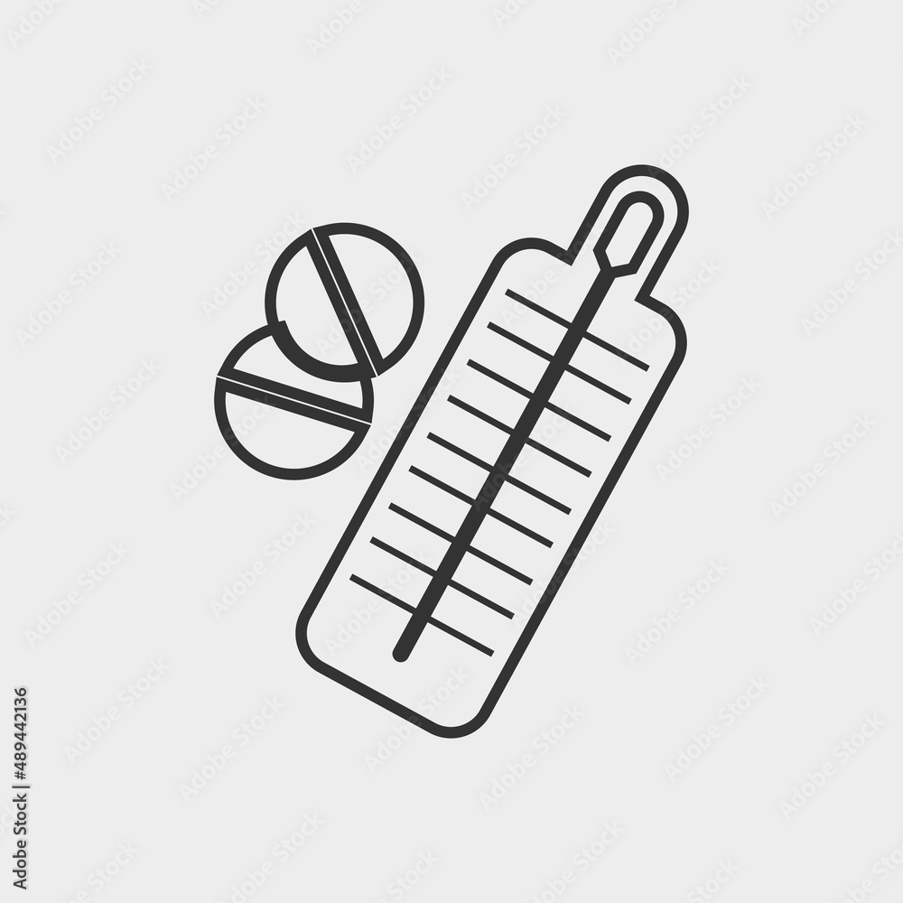 Medicine and thermometer vector icon illustration sign Medicine and thermometer vector icon illustration sign