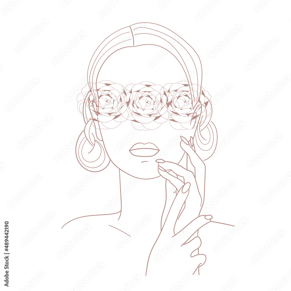 Beautiful woman. Line art. Vector illustration.
