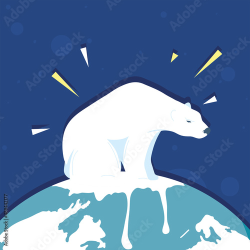 polar bear on melted planet