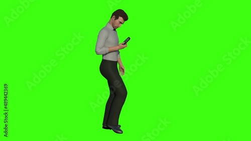 the man is texting on the phone,animation, green background photo