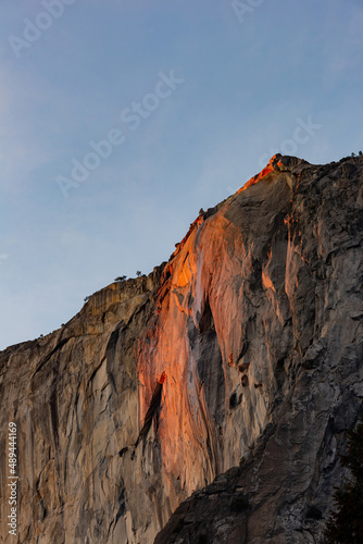 Sunset view of the horsetail fall in Yosemite National Park