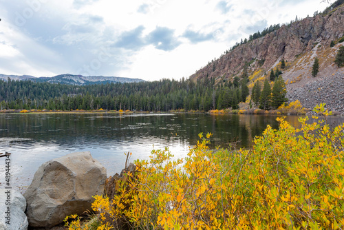 Overcast view of the fall color of Twin Lake of Mammoth Lake