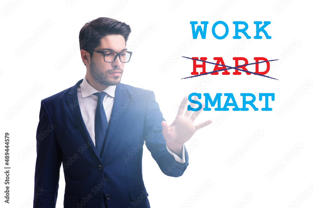 Businessman in working smart not hard concept Businessman in working smart not hard concept