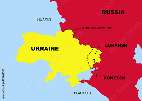 Ukraine crisis map. of the conflict area Luhansk and Donetsk, the war zone in-between Ukraine and Russia. photo