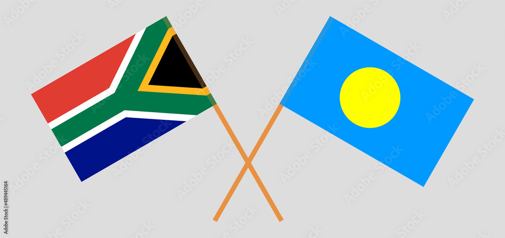 Crossed flags of South Africa and Palau. Official colors. Correct proportion Crossed flags of South Africa and Palau. Official colors. Correct proportion