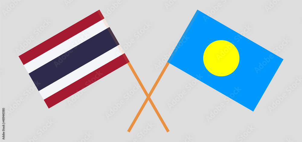Crossed flags of Thailand and Palau. Official colors. Correct proportion Crossed flags of Thailand and Palau. Official colors. Correct proportion