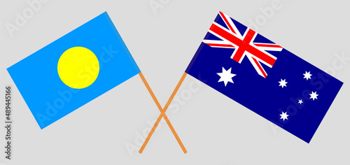 Crossed flags of Australia and Palau. Official colors. Correct proportion