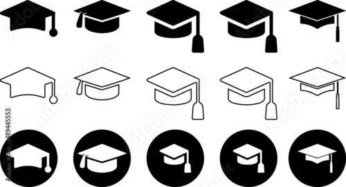Graduation cap linear and flat set. Graduation cap vector set. Graduation hat icon. Education symbol. Element of Education icon design