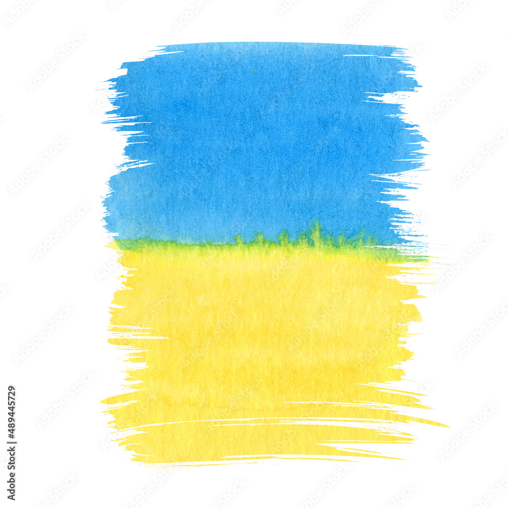 Naklejka premium Watercolor flag of Ukraine country hand painted brush with stylish ukrainian flag on white background. Blue and yellow National flag