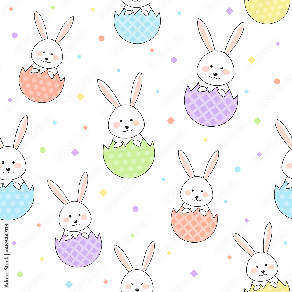Easter pattern with bunnies and eggs. Vector Easter pattern with bunnies and eggs. Vector