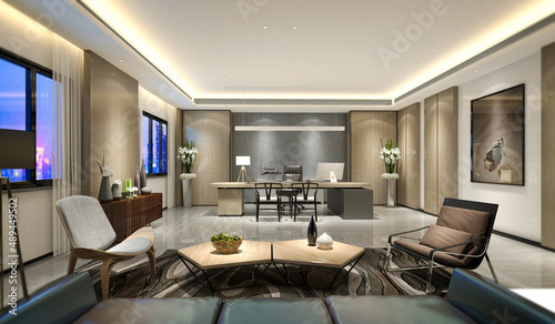 3d render of study room, home office