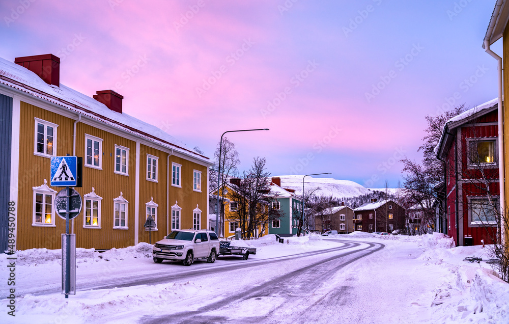 Polar night at Kiruna, the northernmost town in Sweden, Lapland