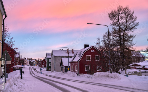 Fényképezés Polar night at Kiruna, the northernmost town in Sweden, Lapland