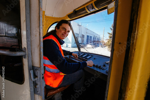 Male tram driver at the old tramway photo