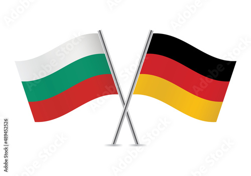Bulgaria and Germany crossed flags. Bulgarian and German flags, isolated on white background. Vector icon set. Vector illustration.