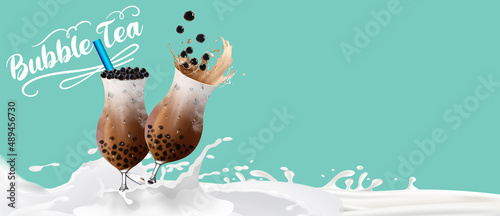 Bubble milk tea, Pearl milk tea , Different sorts of Boba. Yummy drinks. Ads with delicious tapioca.  Restaurant cafe menu, template design. Food flyer. Chalk board, retro menu restaurant poster. 