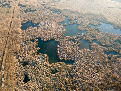 Aerial Autumn view of Dragoman marsh, Bulgaria photo