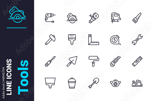 Tools for home repair works icons set