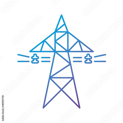 High voltage power line transmission tower or electricity pylon isolated flat vector icon
