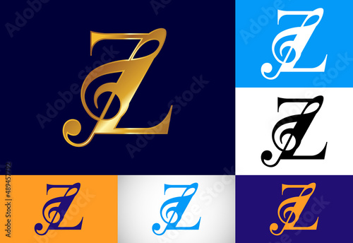 Initial Z monogram alphabet with a musical note. Symphony or melody signs. Musical sign symbol.