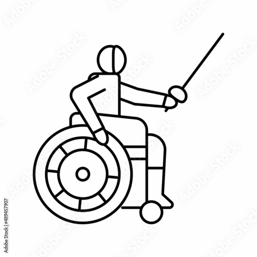 fencing handicapped athlete line icon vector illustration