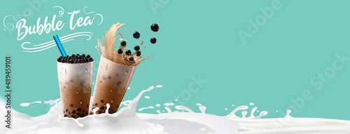 Bubble milk tea, Pearl milk tea , Different sorts of Boba. Yummy drinks. Ads with delicious tapioca.  Restaurant cafe menu, template design. Food flyer. Chalk board, retro menu restaurant poster. 