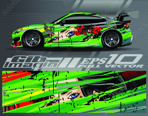 Car wrap design vector. Graphic abstract stripe racing background kit designs for wrap vehicle, race car, rally, adventure and livery