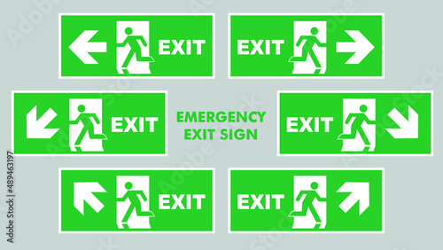 Emergency evacuation directions inside the building. safety sign emergency exit