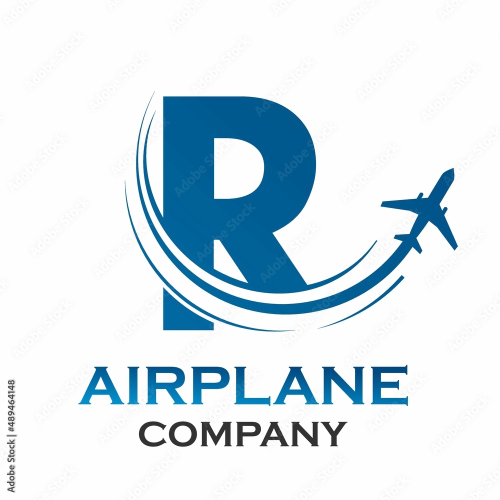 Letter r with airplane logo template illustration. suitable for transportation, brand, travel, agency, web, label, network, marketing etc Letter r with airplane logo template illustration. suitable for transportation, brand, travel, agency, web, label, network, marketing etc