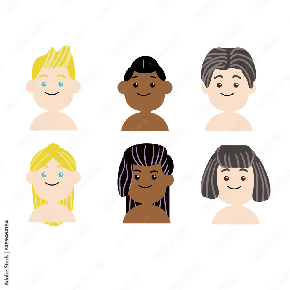 A set of faces of people with different nationalities that are flat design style. A set of faces of people with different nationalities that are flat design style.