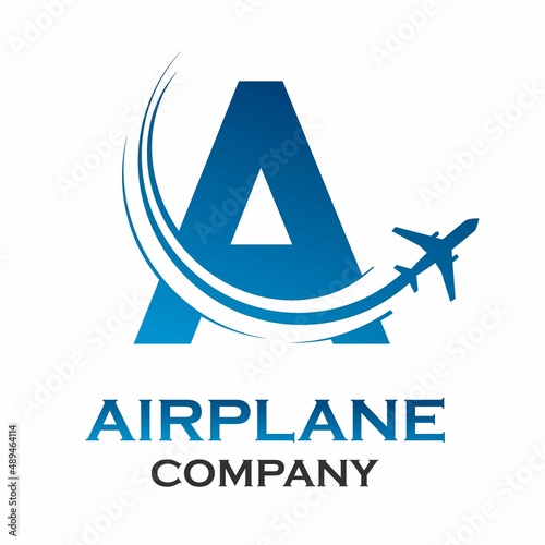 Letter a with airplane logo template illustration. suitable for transportation, brand, travel, agency, web, label, network, marketing etc