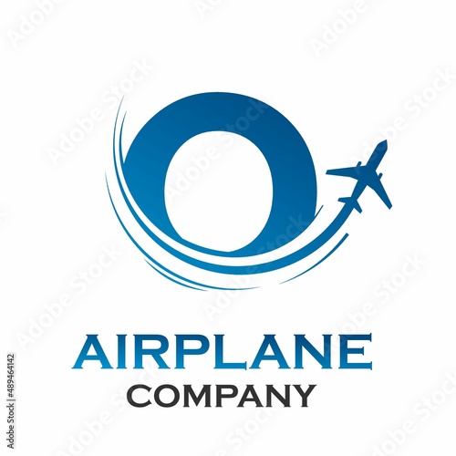 Letter o with airplane logo template illustration. suitable for transportation, brand, travel, agency, web, label, network, marketing etc
