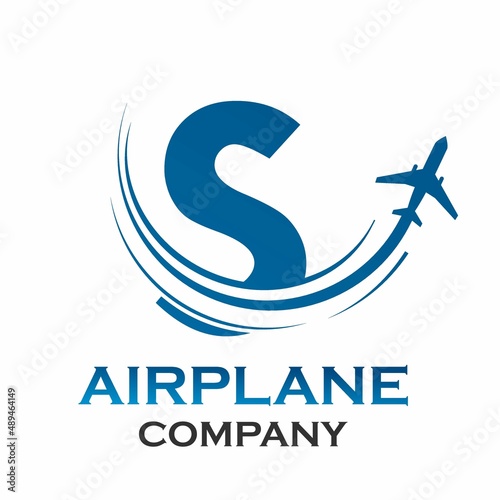 Letter s with airplane logo template illustration. suitable for transportation, brand, travel, agency, web, label, network, marketing etc
