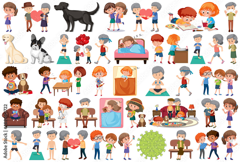 Set of different activities people in cartoon style Set of different activities people in cartoon style