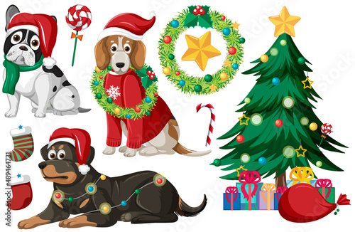 Christmas set with tree and decorations