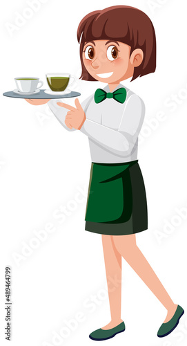 A waitress serving coffee and tea