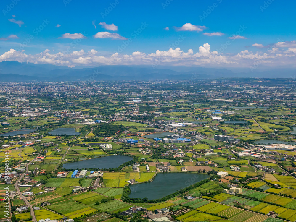 Sunny aerial view of the Guanyin District, Taoyuan City