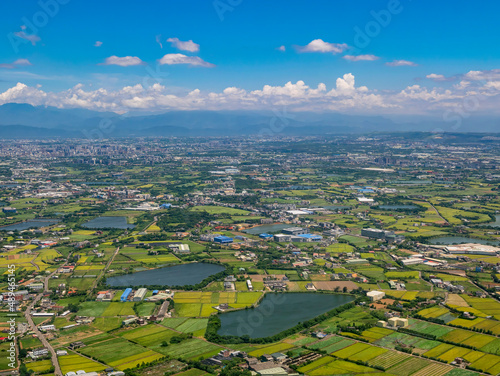 Sunny aerial view of the Guanyin District, Taoyuan City