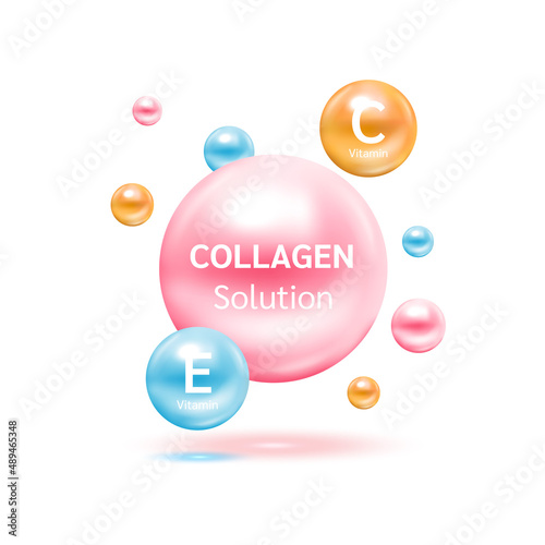 Electron for Vitamin C and Collagen. Therapy helps maintain strong bone. Medical scientific and healthcare concept. 3D Vector EPS10 illustration.