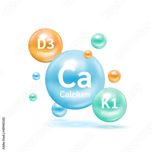 Electron for Vitamin D3 and Minerals Calcium, Phosphorus. Therapy helps maintain strong bone. Medical scientific and healthcare concept. 3D Vector EPS10 illustration.