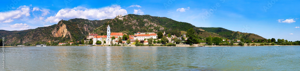 Panorama of the Village Dürnstein along the Danube, Wachau, Austria Panorama of the Village Dürnstein along the Danube, Wachau, Austria