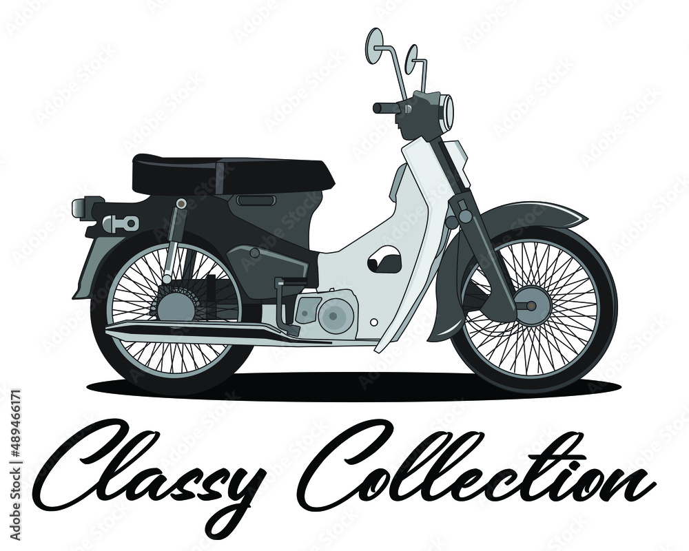Classic motorcycle in grayscale and outline mode illustration design in vector format